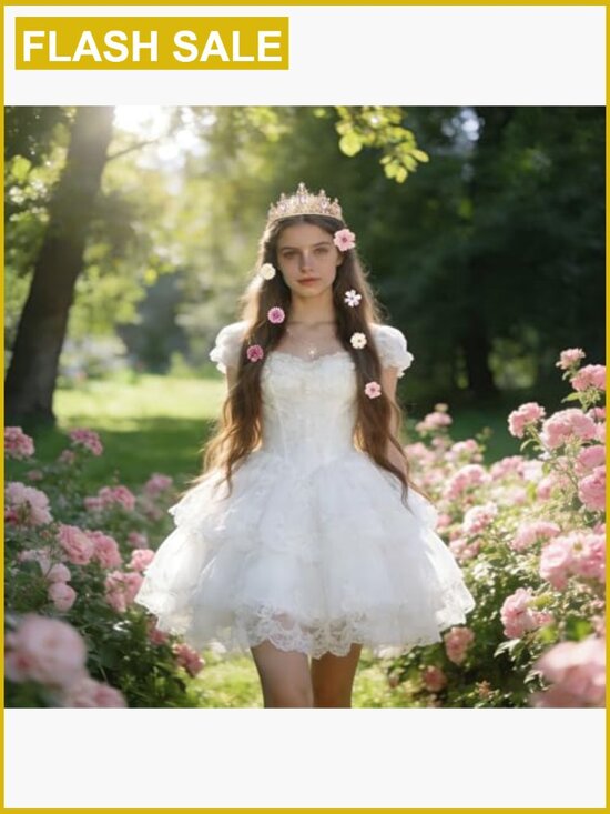 Crystal Tiara, Sun Necklace & Flower Hair Clips Set - Princess Costume